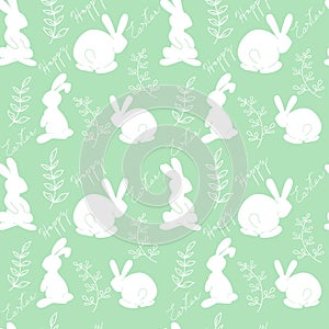 Lovely hand drawn Easter seamless pattern, doodle bunnies