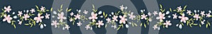 Lovely hand drawn floral horizontal seamless pattern, cute spring or summer background with flowers and leaves, great for textiles