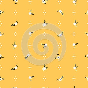 Lovely hand drawn floral seamless pattern, cute doodle flowers and dotted lines, great for textiles, wrapping, banners, cloth,