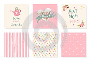 Lovely hand drawn Mother`s Day designs, cute flowers and handwriting, great for cards, invitations, gifts, banners - vector desig