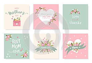 Lovely hand drawn Mother`s Day designs, cute flowers and handwriting, great for cards, invitations, gifts, banners - vector desig