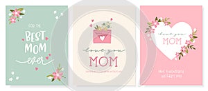 Lovely hand drawn Mother`s Day designs, cute flowers and handwriting, great for cards, invitations, gifts, banners - vector desig