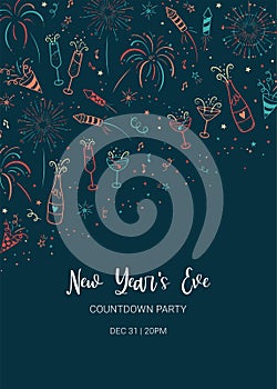 Lovely hand drawn party seamless pattern, great for New Year`s Eve, banner, textiles, banner, wallpaper, wrapping - vector design