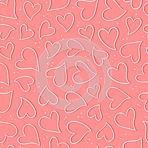 Lovely hand drawn romantic seamless pattern, chaotic doodle hearts, great for Valentine`s, Mother` Day textiles, banners,
