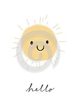 Lovely Hand Drawn Vector Illustration with Funny Smiling Sun.