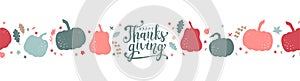 Lovely hand drawn and written Thanks Giving Design, cute pumpkins, leaves and font, great for Thanksgiving banners, wallpapers,