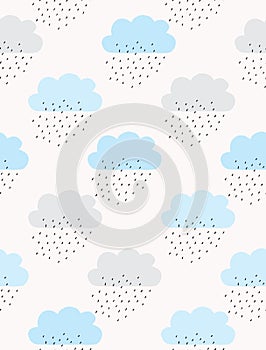 Lovely Infantile Style Cloudy Vector Print. Baby Boy Party.