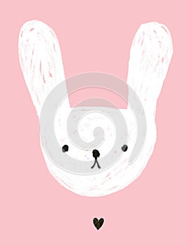 Lovely Infantile Style Nursery Art with White Bunny ideal for Wall Art, Card, Decoration.