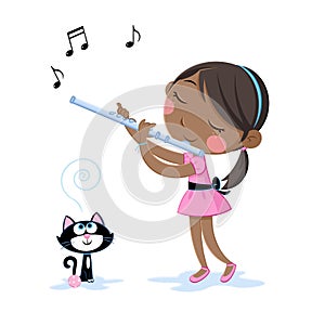 Kids and music - Little black girl playing flute - Multicultural