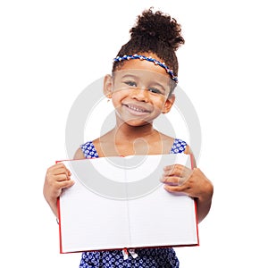 Lovely little girl with a notebook