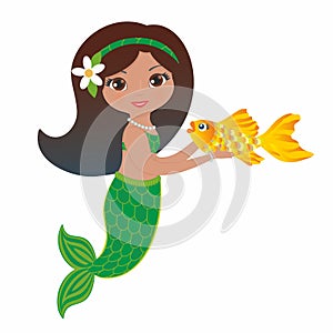 Lovely mermaid and gold fish  Vector illustration.
