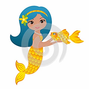 Lovely mermaid and gold fish  Vector illustration.