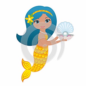 Lovely mermaid and shell with pearl  Vector illustration.