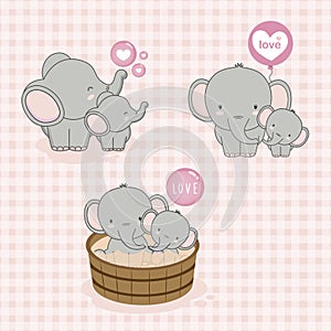Lovely Mom and baby elephant with love .Vector illustration