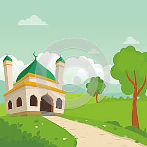 Lovely mosque, with scenery landscape design