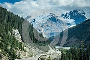 Lovely mountain scenery in the Canadian Rockies along the Icefields Parkway in summer