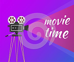 Lovely movie time concept layout with film projector and text area with sample title in retro western font. Vector