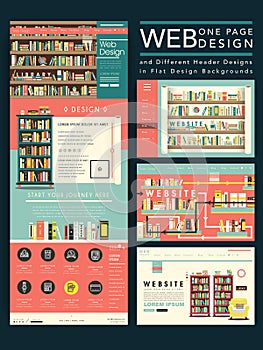 Lovely one page website template design with library scene