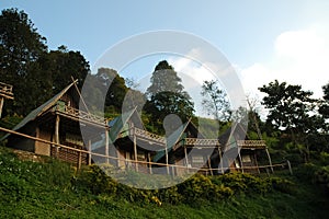 Lovely pairs of wooden cottages in Northern Thailand