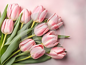 Lovely pastel pink tulips bunch. bouquet of tulips for banners