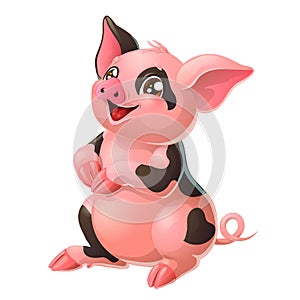 Lovely pink and black pig on white