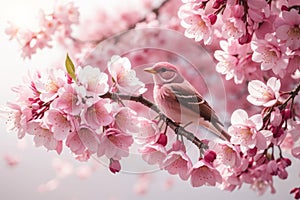 Lovely pink cherry blossoms or Sakura flower with birds