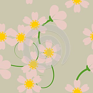 Lovely Pink flower seamless pattern on light green