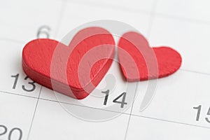 Lovely Red heart wooden shapes on day 14 on calender using as Va photo