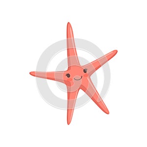 Lovely red starfish, cute sea creature character vector Illustration on a white background