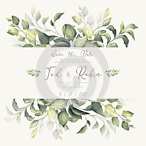 lovely save date invitation with watercolor leaves vector illustration