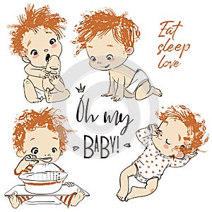 Lovely set with cartoon little baby boy