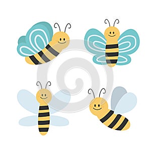 Lovely simple design of a cartoon yellow and black bees on a white background