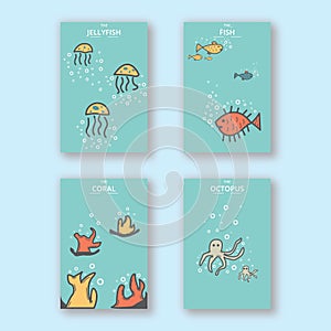 Lovely simple unique animal sea Handrawn Postcard Cover Design layout photo