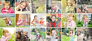 Lovely small girls outdoors being active, collage