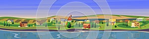 Lovely small town flat cartoon landscape countryside background vector illustration concept