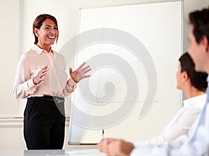 Lovely smiling businesswoman giving a presentation