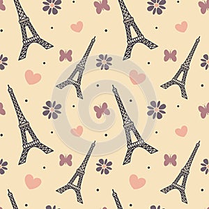 Lovely soft eiffel tower seamless pattern background illustration