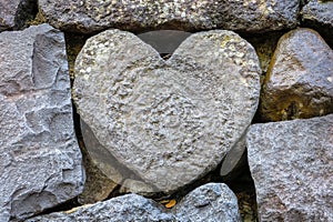 Lovely Heart Shape Stone at Meganebashi Bridge in Nagasaki, Japan photo
