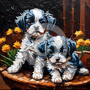 Lovely sweet dogs best friends oil painting - ai generated image