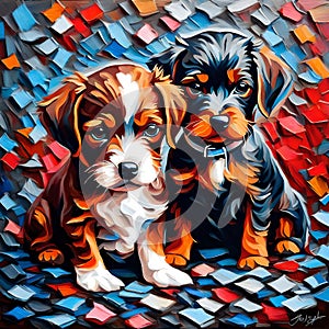 Lovely sweet dogs best friends oil painting - ai generated image photo