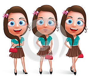 Lovely teen girl vector characters for fashion holding handbag