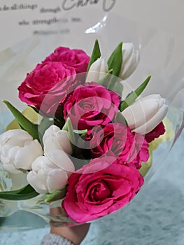 Lovely Tulips and red roses