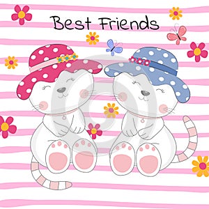 Lovely two cats with text best friends on colored background.