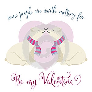 Lovely Valentine`s day card with polar bears couple