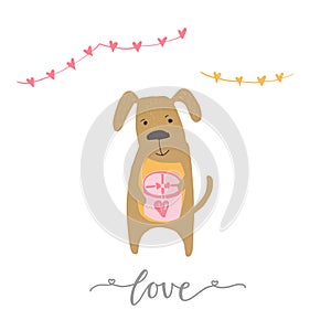 Lovely Valentines day gift card with dog heart and lettering love