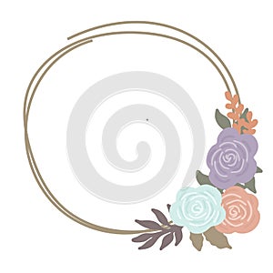 Lovely Vintage Floral Frame Vector. Decorative Flower Arrangement On Circular Branch Design Element