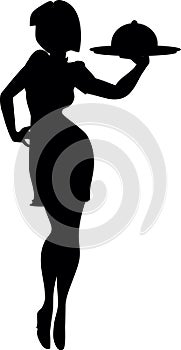 A lovely waitress is happy to work in a restaurant.