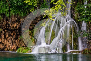 Lovely waterfall in Plitvice Lakes National Park photo