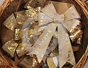 Lovely White & Golden Christmas Bows in a Basket