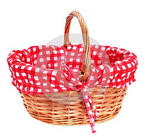 Lovely wicker basket with red white plaid lining